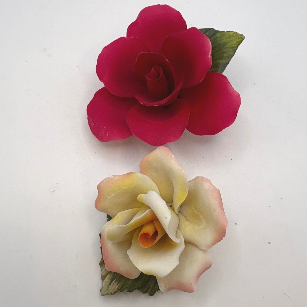 Vtg Capodimonte Porcelain Rose Figurines Italy Cottagecore Coquette Shabby Chic